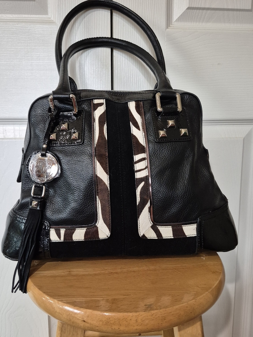 Sharif Parisian Art Deco Black Leather Satchel Style 1827 Like New